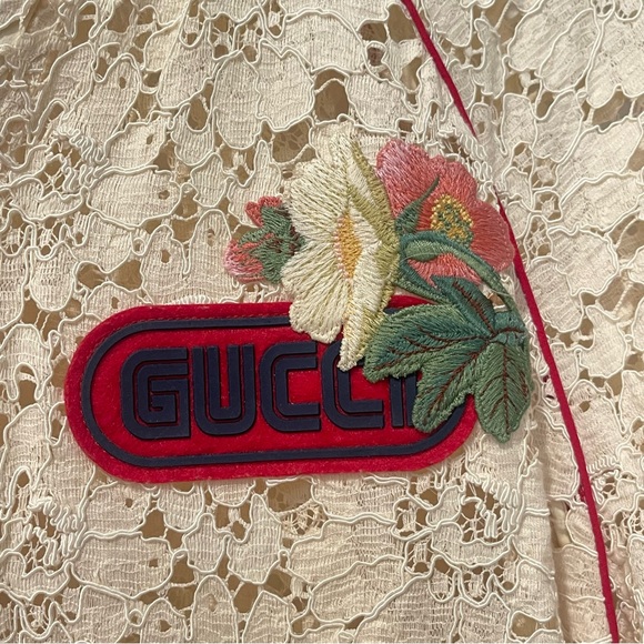 GUCCI Ivory Floral Rebrodé Lace Bomber Jacket 80s Logo IT 42 - Picture 3 of 7